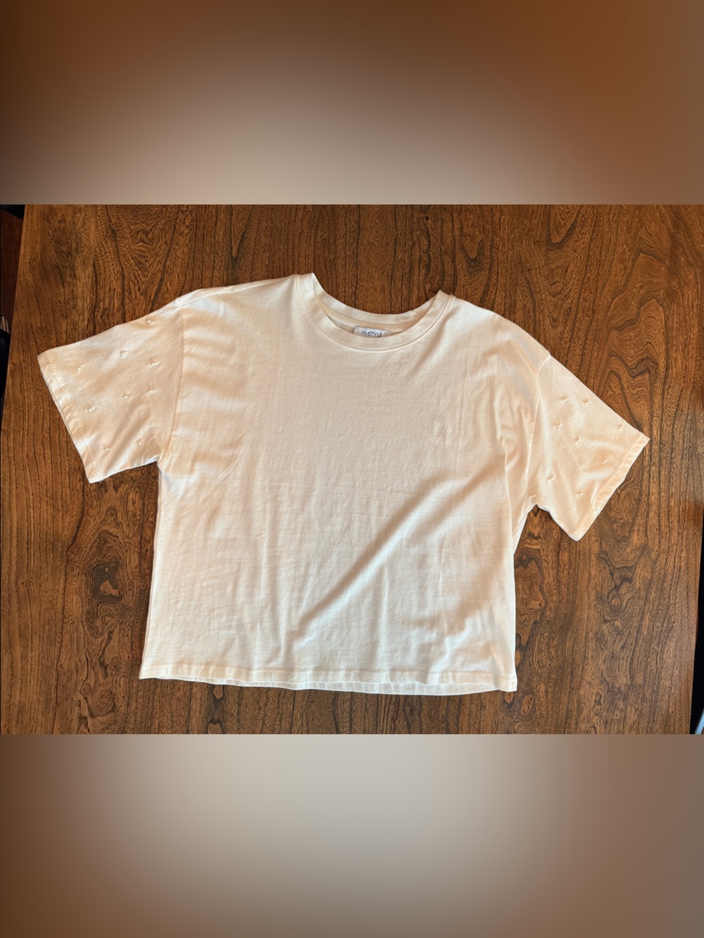 Classic White Short Sleeve Tee with Pearl detail- Women